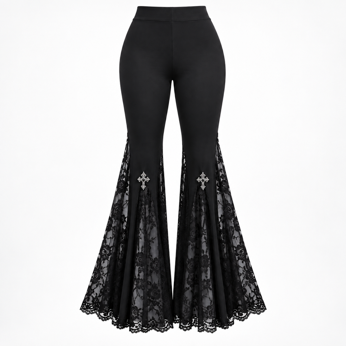 Pantalón acampanado con encaje y cruces