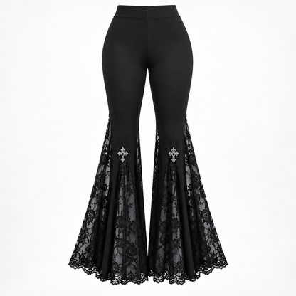 Pantalón acampanado con encaje y cruces