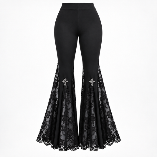 Pantalón acampanado con encaje y cruces